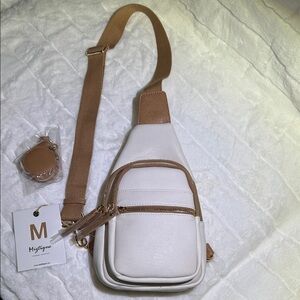 White and Tan crossbody Sling Bag